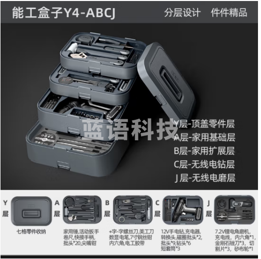 绿林（GREENER）家用工具箱套装 电钻工具箱电动螺丝刀工具 能工盒子Y4-ABCJ