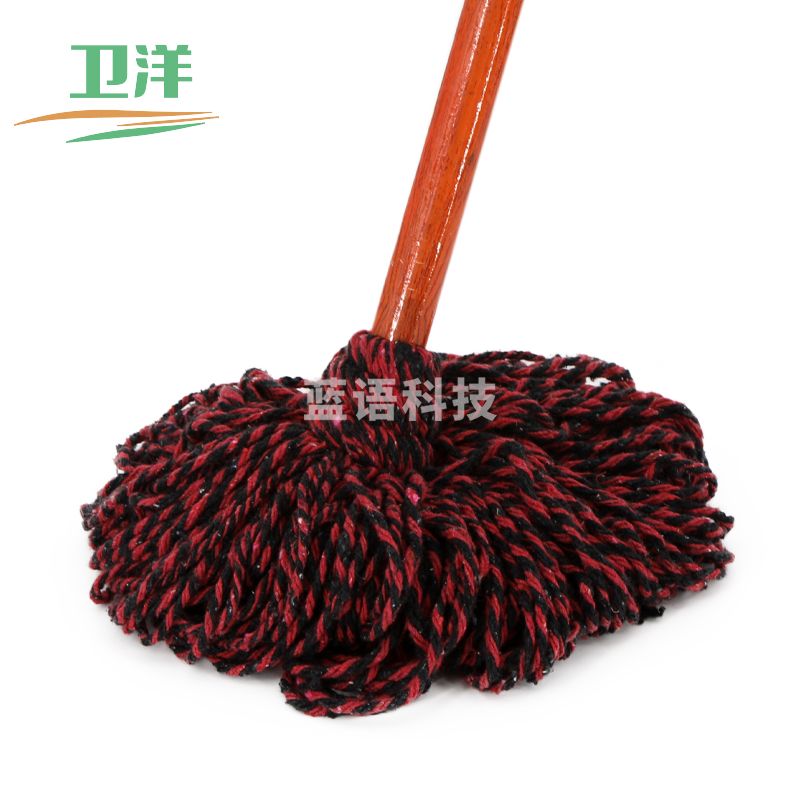 卫洋 WY-0711 拖把圆头木杆布面线拖布条老式拖水墩布红色圆头拖把红线
