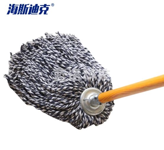海斯迪克 gnjz-1206 木杆拖把 棉线老式墩布尘推拖布 工厂物业吸水拖把棉线(5把) 蓝白圆头加固木杆