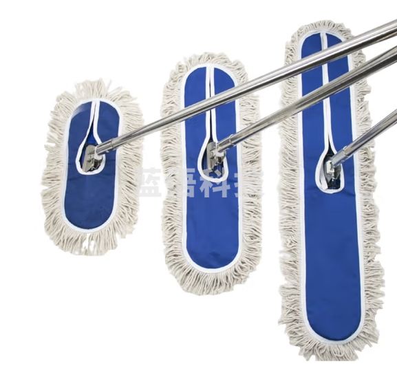 海斯迪克 HKQJ06 大堂尘推蓝白色 商场平板拖把 加厚粗线棉纱长拖把 厂区尘推 60cm带杆整套