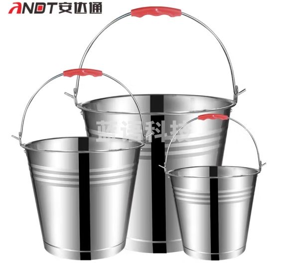 安达通 不锈钢水桶 手提式带盖提桶油桶垃圾分类食堂铁桶提水桶 38cm特厚不锈钢24L无盖