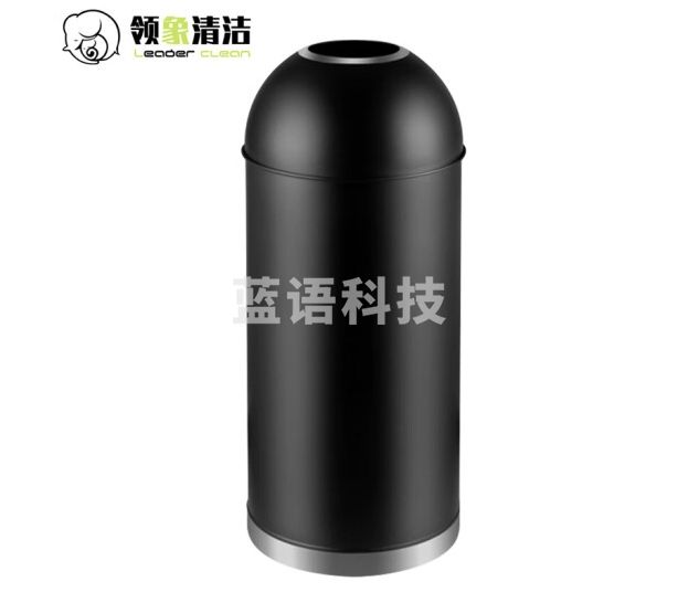 领象 不锈钢垃圾桶大号户外室外环卫立式果皮箱 子弹头垃圾桶 48L黑色钢圈A款