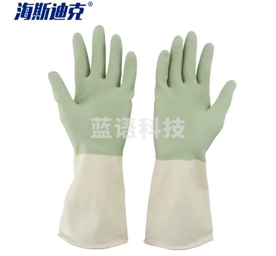 海斯迪克 HK-5178 胶皮清洁手套 乳胶橡胶耐用耐磨光里手套双色 洗碗防水保洁工作劳保手套 浅绿S码（5双）