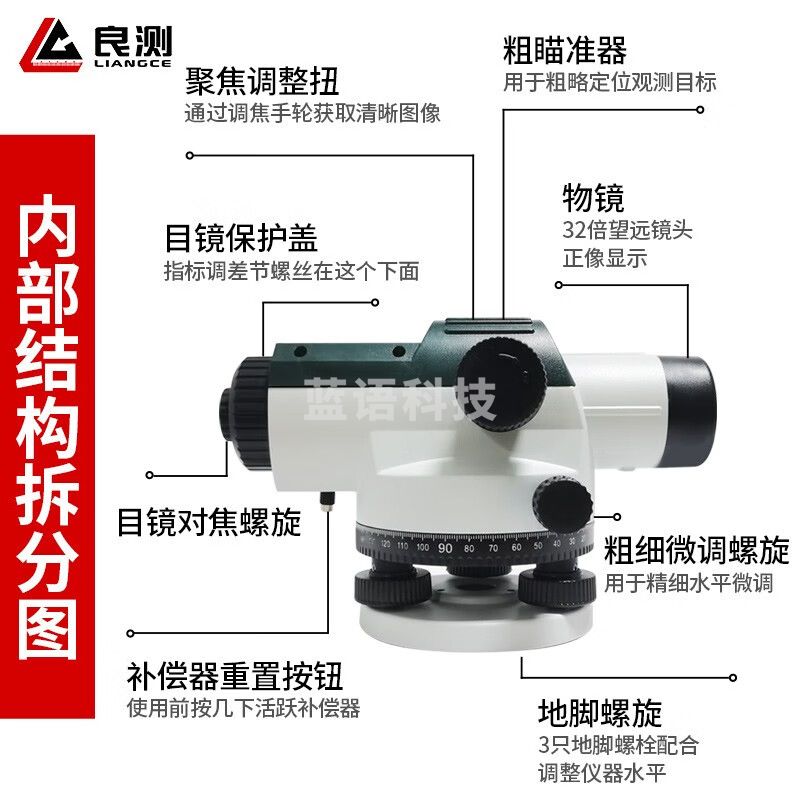 良测 32倍水准仪自动安平高精度水准仪脚架GCL32X道路标高水准仪全套三脚架水准仪器 32倍专业入门款：高清（标配）