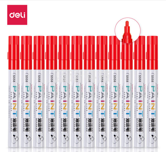 得力 S558 油漆笔 2.0mm 12支/盒 (盒) 红,
