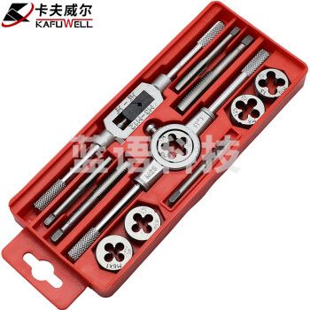 卡夫威尔 12件套丝锥板牙套装手动丝攻扳手板牙绞手 反丝 H9018A