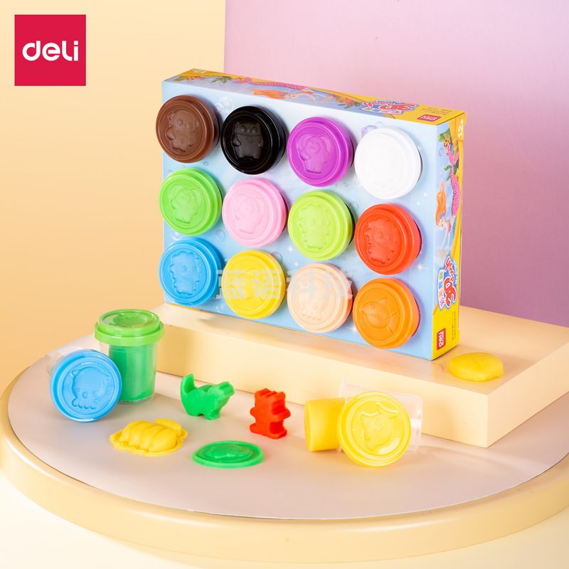 得力(deli)67804 12色彩泥 学生橡皮泥黏土 儿童玩具手工DIY粘土套装 大杯装(共672g)