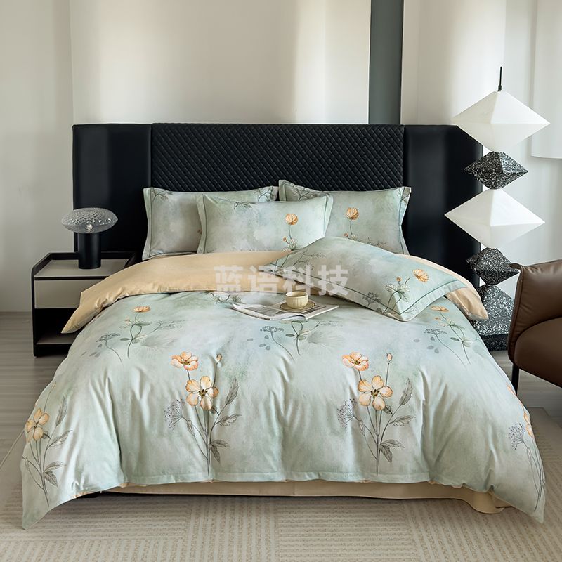 聚银家纺-新款全棉加厚长绒棉数码印花四件套 多色可选