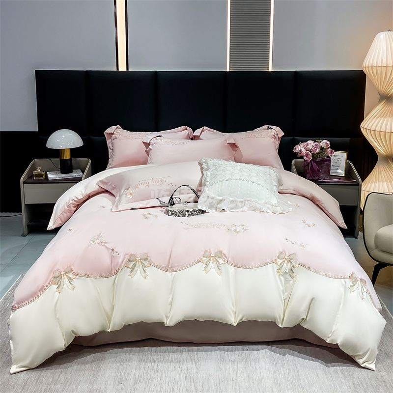 聚银家纺-新款A类蛋白棉刺绣四件套伊芙琳 多色可选