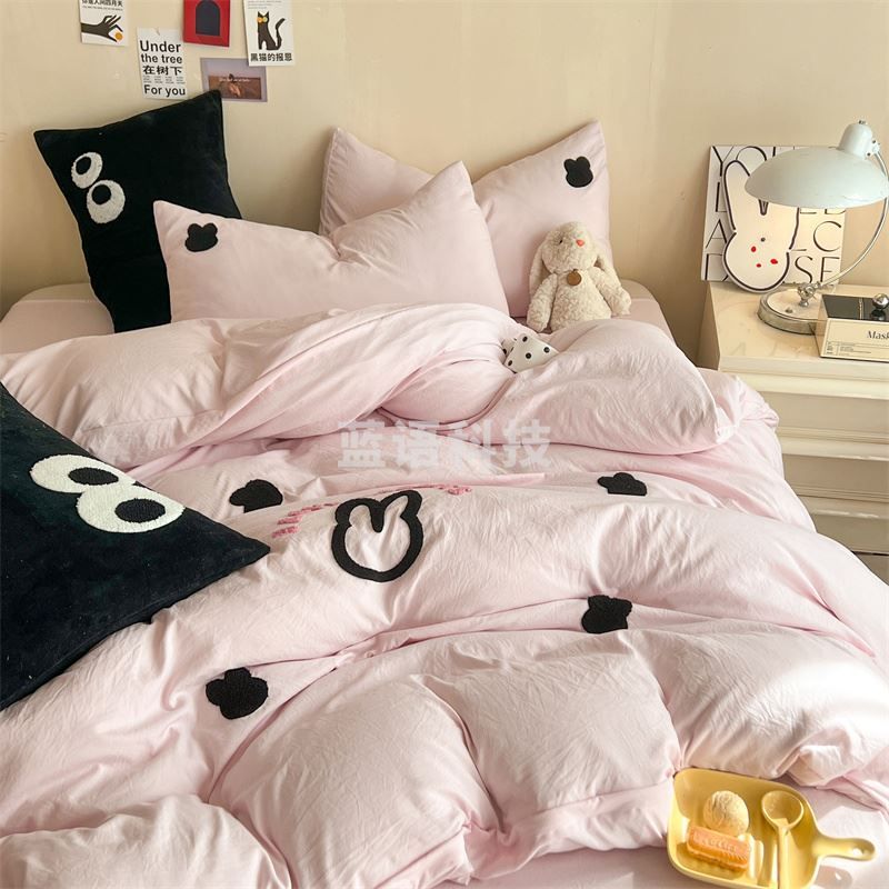 聚银家纺-毛巾刺绣A类水洗棉四件套 多色可选