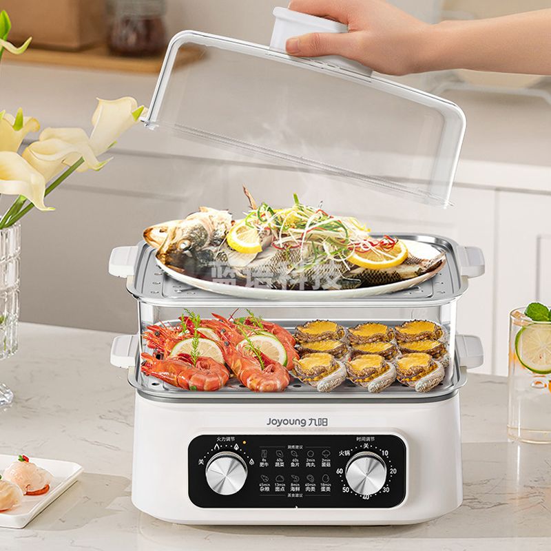 九阳电蒸锅家用多功能电煮锅多层大容量多层蒸笼蒸菜一体定时免看管 DZ150HG-GZ616 16L