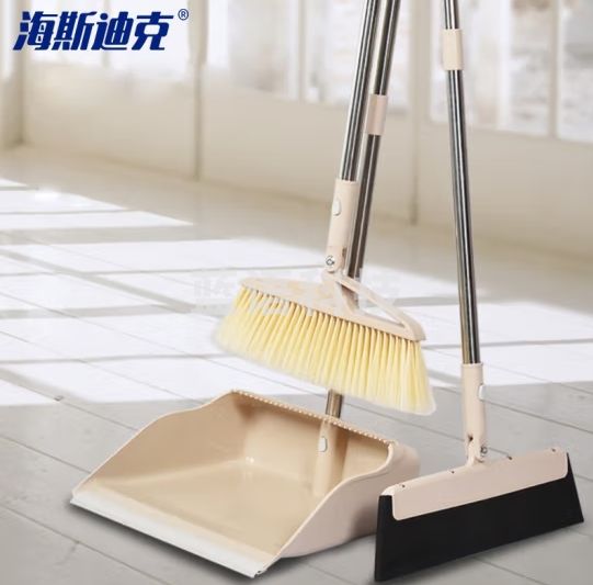 海斯迪克 gnjz-1218 清洁用具双节杆扫把 簸箕 魔法刮刀扫三件套 卡其色款