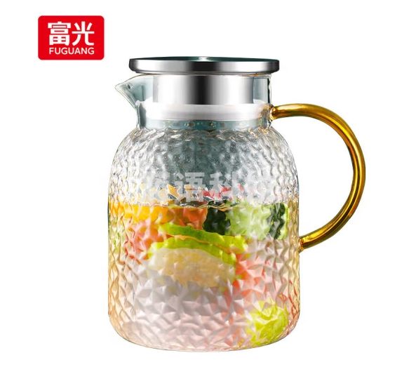 富光耐热玻璃凉水壶大容量家用果汁杯花茶杯茶壶冷水壶锤纹壶1200ML