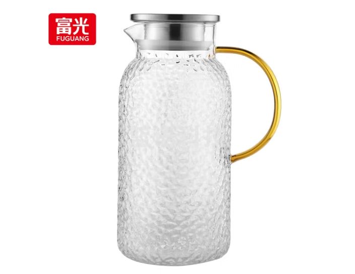 富光玻璃杯耐热玻璃凉水壶锤纹带把手大容量家用杯花茶杯子茶壶冷水壶 2L