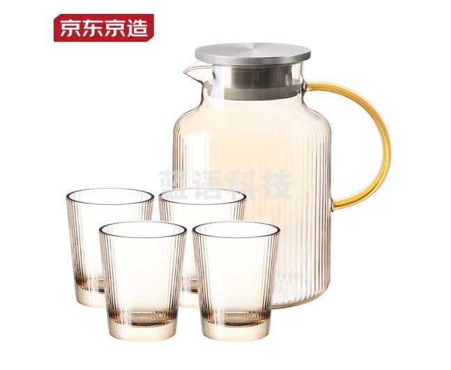 京东京造琥珀色玻璃杯套装耐热防炸1.75L大容量凉水壶1壶4杯
