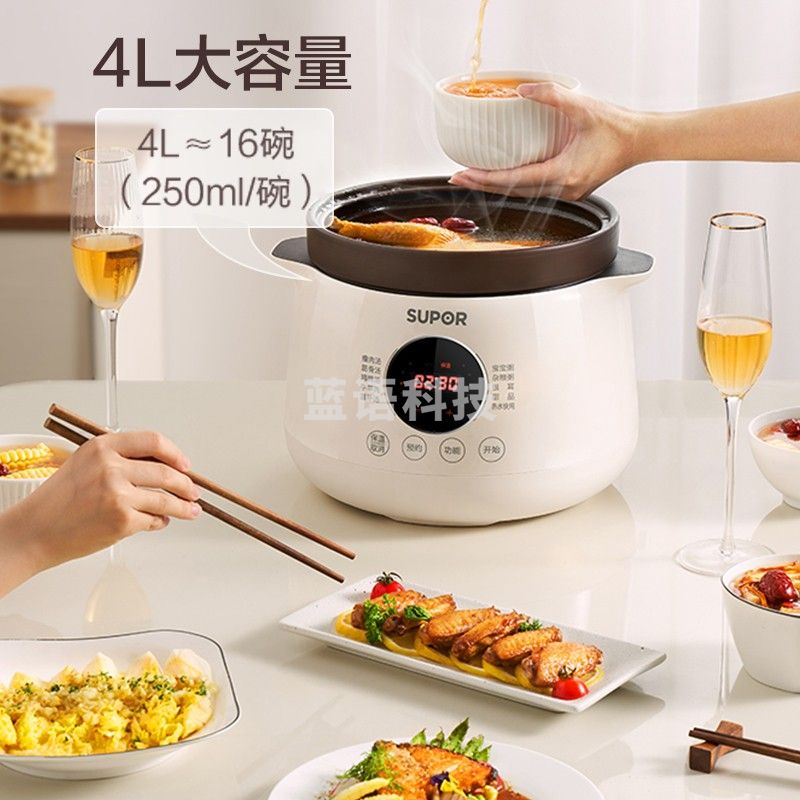 苏泊尔 SUPOR电炖锅 煲汤锅 养生锅 煮粥神器 多功能炖煮锅 紫陶内胆 可预约 24小时保温 4L DG40YC851