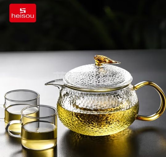 heisou锤纹玻璃茶壶泡茶壶小容量耐热耐高硼硅日式锤纹茶具套装复古C112