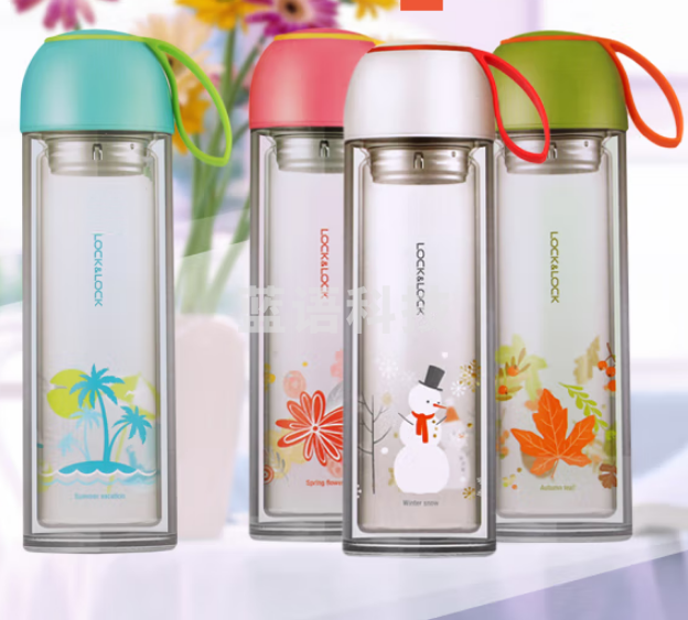 乐扣乐扣LLG658 玻璃便携水杯 可拆卸茶网水瓶 耐热玻璃杯350ML 颜色备注