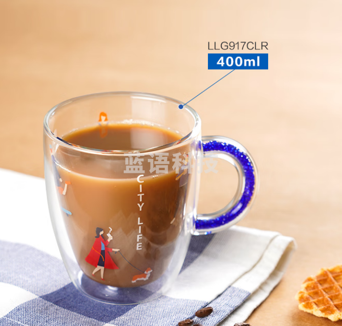 乐扣乐扣（LOCK&LOCK）LLG917 玻璃水杯大容量双层耐热咖啡杯 高颜值水钻杯400ML