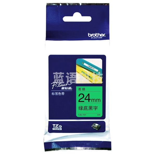 兄弟 TZE-751 绿底黑字标签打印色带 8m*24mm