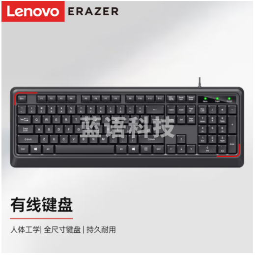 联想（Lenovo）异能者 有线键盘 K201 键盘 有线 商务办公键盘 全尺寸键盘 即插即用 键盘（黑色）