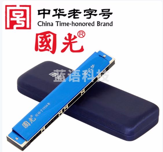 国光 28孔复音口琴国之梦专业演奏比赛级口琴C调（宝石兰/眼镜盒装）