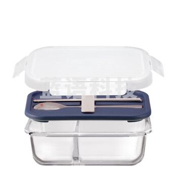 乐扣乐扣（LOCK&LOCK)LLG991CLNVY 玻璃饭盒分隔带餐具保鲜盒微波炉930ml盒上班族便当盒（2分隔930ML)深蓝色