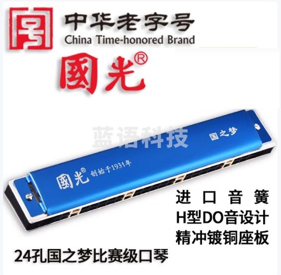 国光 24孔复音口琴国之梦专业演奏比赛级口琴C调（宝石兰/眼镜盒装）