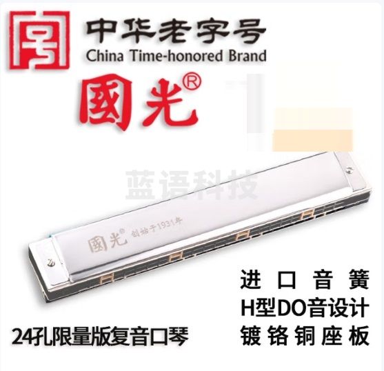 国光专业演奏进口音簧口琴24孔限量版复音口琴C调（银色）