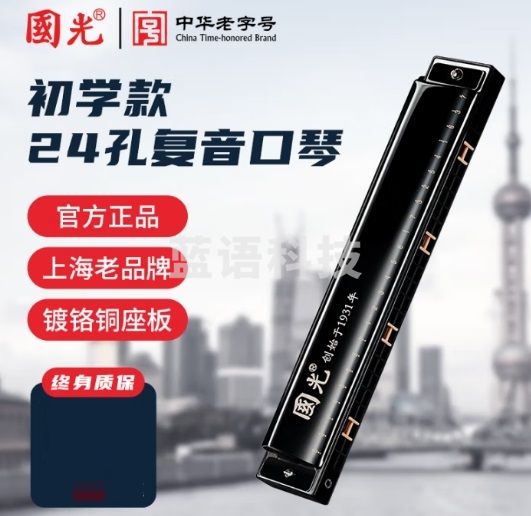 国光24孔初学入门级带音阶纪念版复音口琴C调（雅典黑）礼盒装 收藏