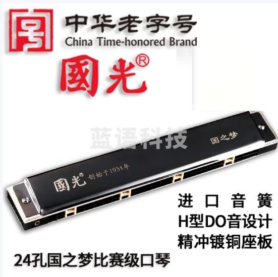 国光 24孔复音口琴国之梦专业演奏比赛级口琴C调（雅典黑/眼镜盒装）