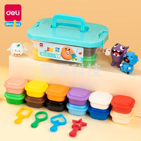 得力(deli)12色无硼粘土 超轻黏土0硼彩泥橡皮泥创意玩具手工DIY 工具箱装YC114-12