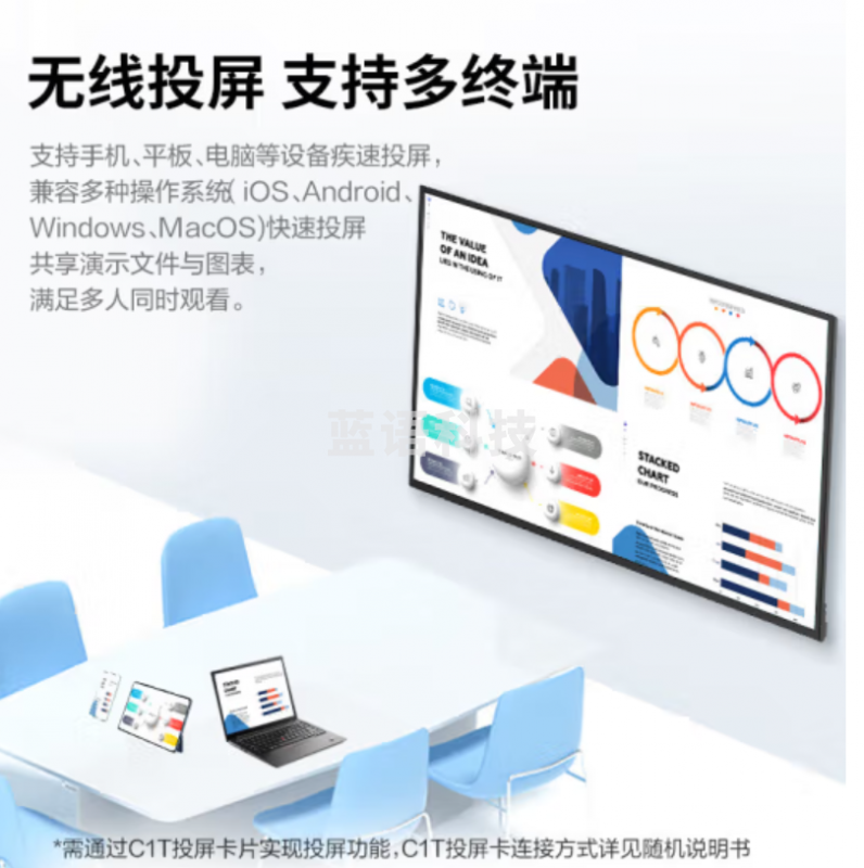 联想（Lenovo）会议平板一体机110英寸 智慧屏 无线投屏投影商用显示 会议室教学培训大屏 Z110ftg-10+壁挂架