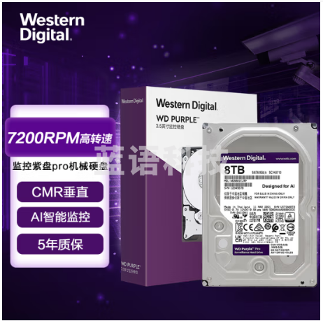 西部数据(Western Digital)WD8001EJRP紫盘Pro 8TB SATA6Gb/s 7200转256M 监控硬盘