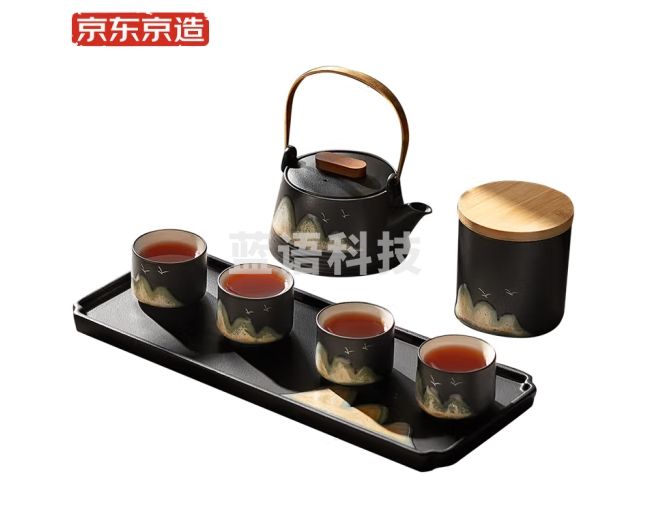 京东京造提梁壶功夫茶具套装手绘家用整套干泡盘茶壶茶盘送礼7件套礼盒装