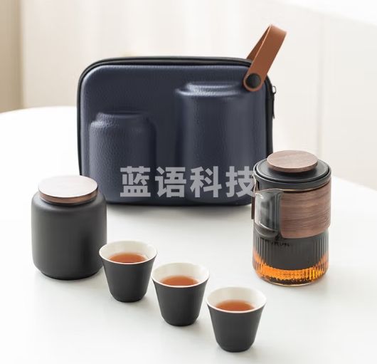 京东京造旅行茶具便携式一壶三杯户外玻璃快客杯茶具套装茶壶茶杯茶叶罐