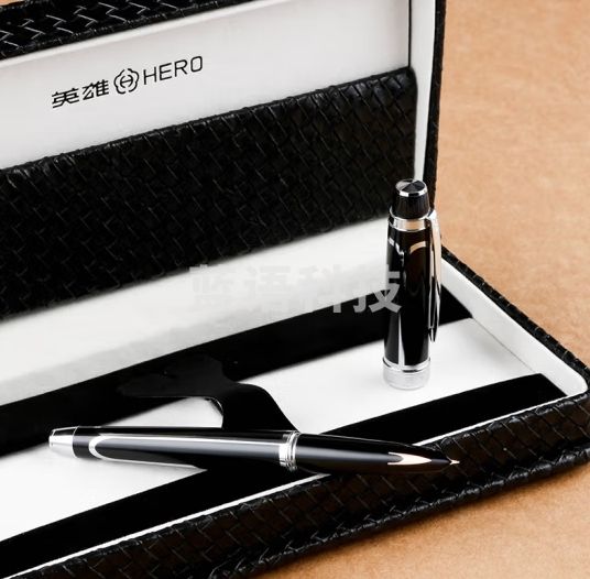 英雄（HERO）钢笔100辉煌（14K）金尖钢笔商务办公墨水笔签字笔 黑色银夹