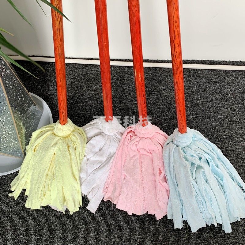 庄太太【黄色】 木杆圆头墩布毛巾布吸水 木地板普通老式拖把