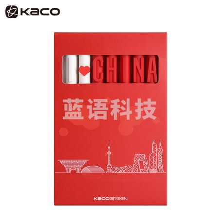 KACO我爱中国字母笔按动中性笔套装0.5mm子弹头黑色签字笔学生用碳素笔七支/盒 v