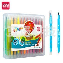 得力(deli) 70731 双头软笔头水彩笔/漫画插画上色笔/尖刷头笔/儿童绘画笔 24色 24支装