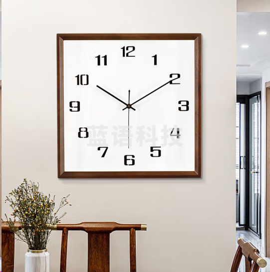 康巴丝9062挂钟 实木挂钟 方形石英钟表 38*38cm胡桃木