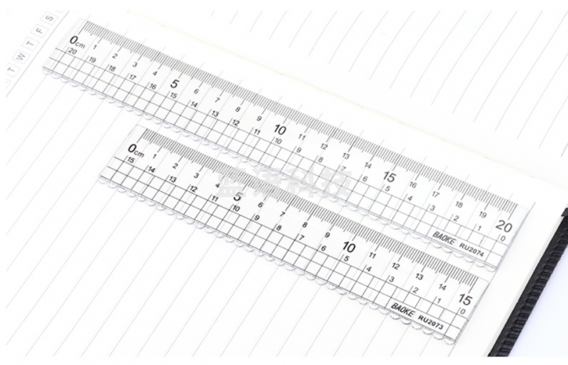宝克（BAOKE）RU2074 15cm学生尺子透明 考试绘图制图波浪边尺子 办公通用直尺测量刻度尺 文具 20cmm直尺