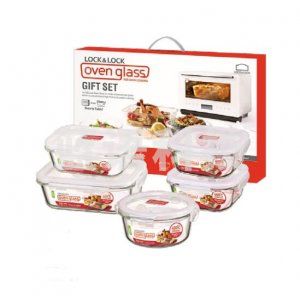 乐扣乐扣 LOCK&LOCK LLG445S001 玻璃保鲜盒 餐盒 格拉斯耐热便当盒5件礼盒套装（630ml/1L/500ml*2/650ml）