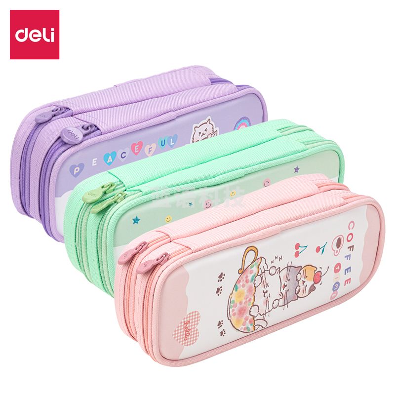 得力67092清新猫笔盒式多用途笔袋(混)(只)