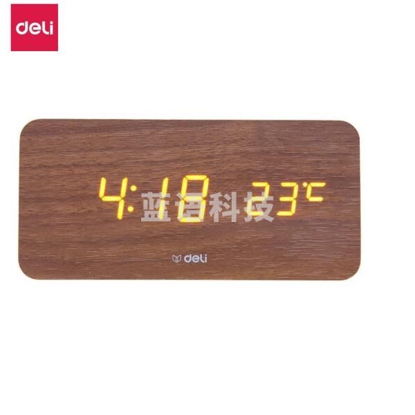 得力（deli）多功能电子钟 智能LED屏幕 棕色8815