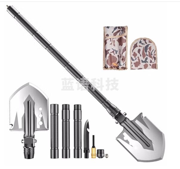 悦卡多功能工兵铲 户外车载锰钢军工铲子防身野营折叠兵工铲 黑色