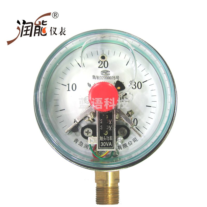 润能耐震磁助电接点压力表YTNXC100自动控制上下限报警指针压力表 信号开关压力表充硅油表 0-0.25MPa