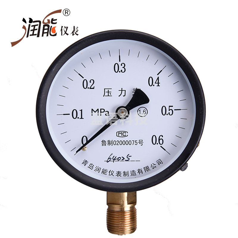 润能普通压力表Y100水油气压表储气罐工程消防空调管道检测表 0-0.6MPa