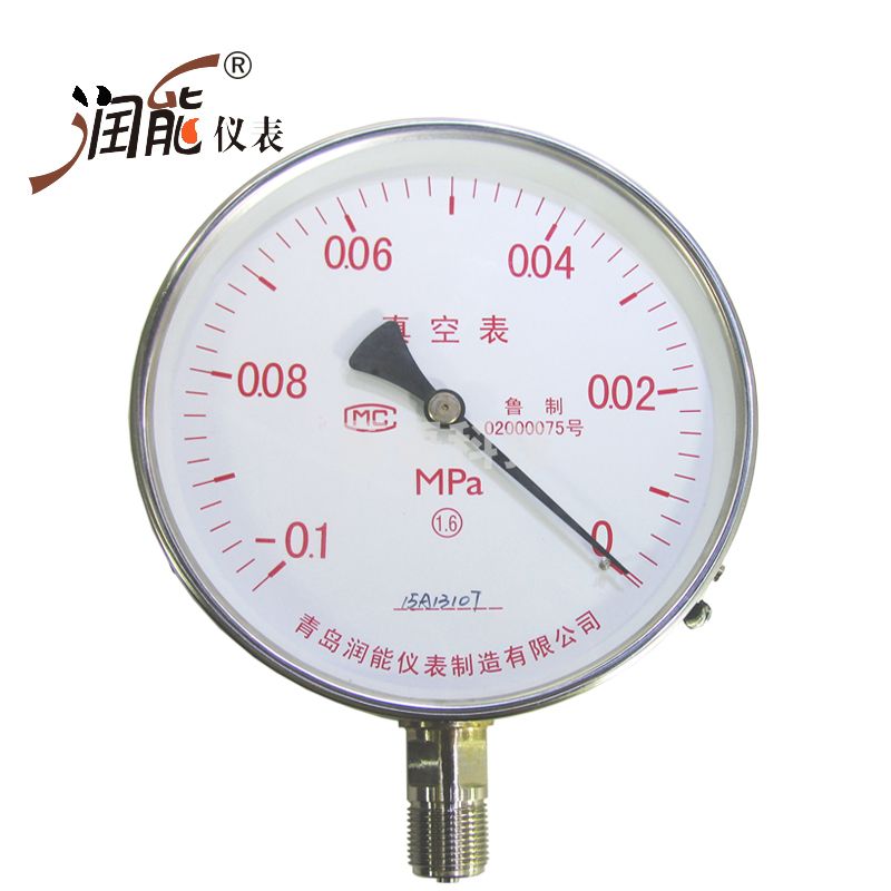 润能 耐高温压力表YBFZ150不锈钢真空压力表不锈钢真空负压表蒸汽表 -0.1-0MPa