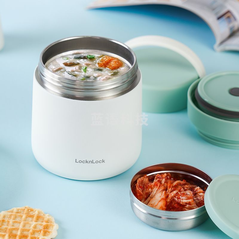 乐扣乐扣LOCK&LOCK保温桶 不锈钢便携式手提保温饭盒带餐具500ml 绿色 LHC8041MIT